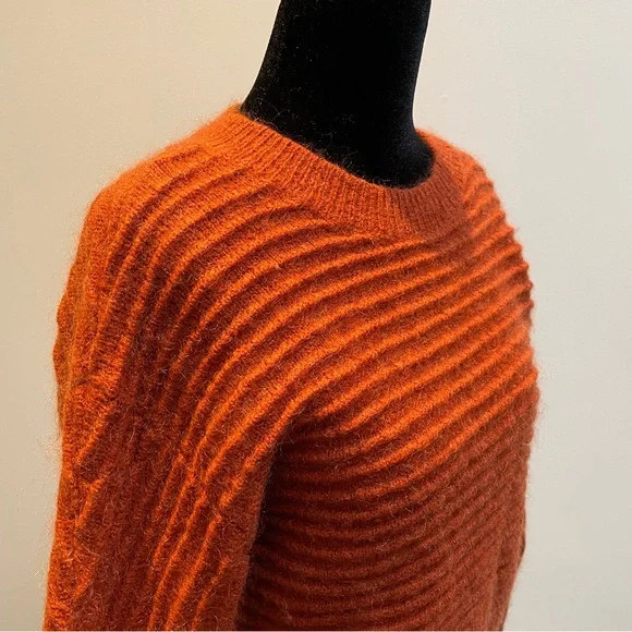 Seed Heritage Mohair Wool Blend Textured Rib Sweater in Burnt Orange Small - Picture 3 of 8